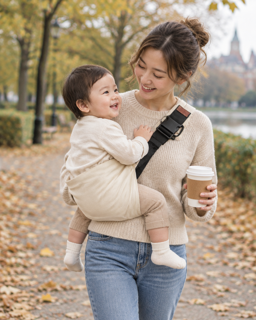 Mama z dzieckiem w Spora Sling na spacerze